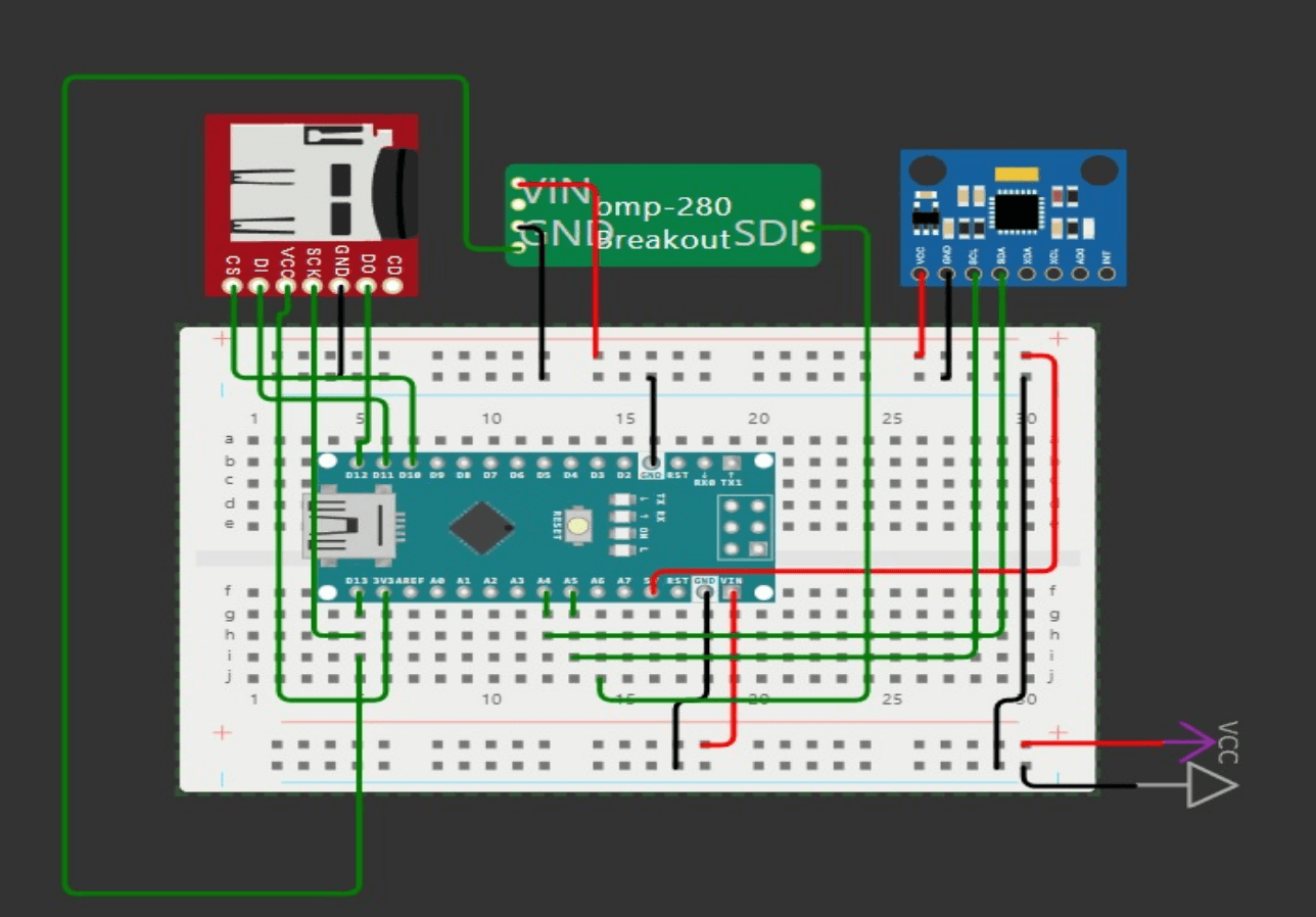 Arduino-based avionics layout with pressure, inertial, and data-logging components